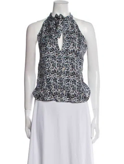Pre-owned Raquel Allegra Printed Halterneck Blouse In Blue