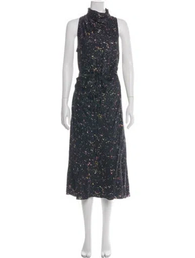 Pre-owned Raquel Allegra Printed Long Dress In Black