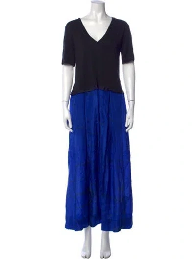 Pre-owned Raquel Allegra Printed Long Dress In Blue