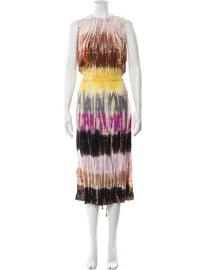 Pre-owned Raquel Allegra Printed Long Dress In Neutral