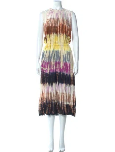 Pre-owned Raquel Allegra Printed Long Dress In White