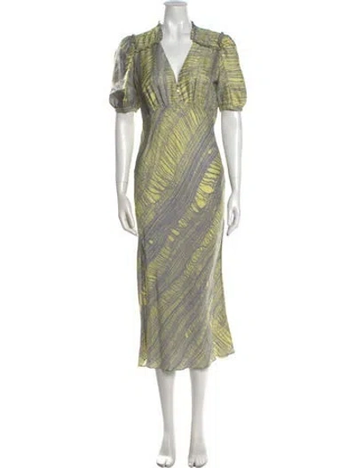 Pre-owned Raquel Allegra Printed Long Dress In Yellow