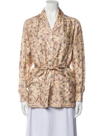 Pre-owned Raquel Allegra Printed Long Sleeve Button-up Top In Neutral