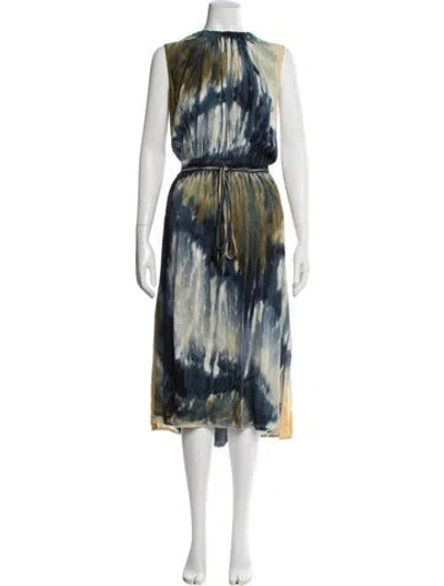 Pre-owned Raquel Allegra Printed Midi Length Dress In Blue