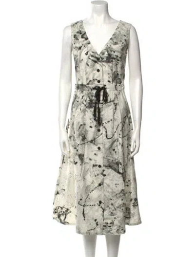 Pre-owned Raquel Allegra Printed Midi Length Dress W/ Tags In Neutral