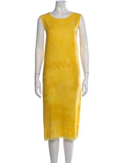 Pre-owned Raquel Allegra Printed Midi Length Dress In Yellow