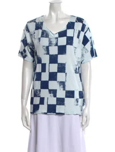Pre-owned Raquel Allegra Printed Square Neckline T-shirt W/ Tags In Blue