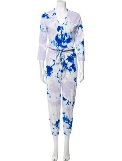 Pre-owned Raquel Allegra Printed V-neck Jumpsuit In Purple