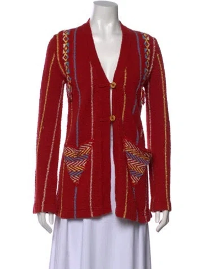 Pre-owned Raquel Allegra Printed V-neck Sweater In Red