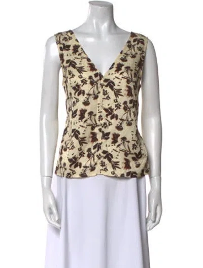 Pre-owned Raquel Allegra Printed V-neck Top In Brown