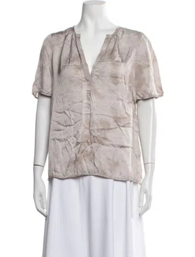 Pre-owned Raquel Allegra Printed V-neck Top In Pink
