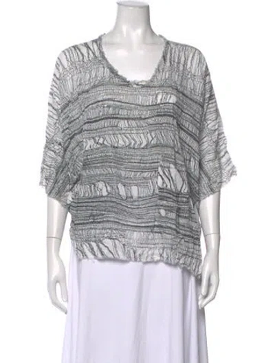 Pre-owned Raquel Allegra Printed V-neck Top In White
