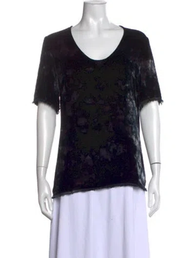 Pre-owned Raquel Allegra Printed V-neck T-shirt In Black