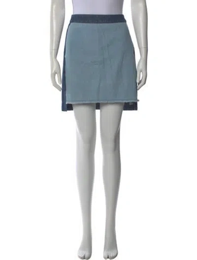 Pre-owned Raquel Allegra Raw-edge Trim Mini Skirt In Blue