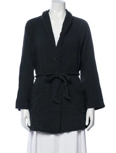 Pre-owned Raquel Allegra Raw-edge Trim Robe In Blue