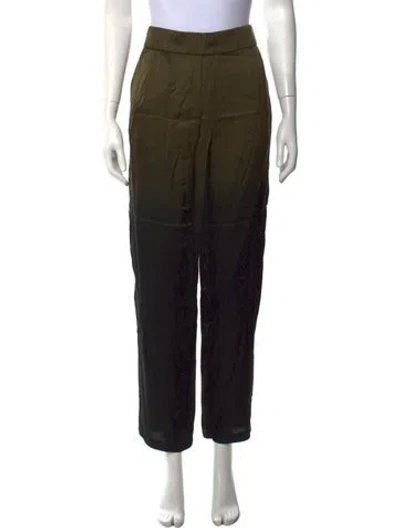 Pre-owned Raquel Allegra Satin Straight Leg Pants In Green