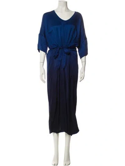 Pre-owned Raquel Allegra Scoop Neck Long Dress In Blue