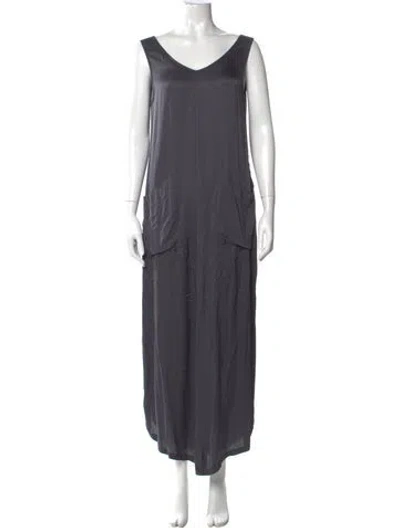 Pre-owned Raquel Allegra Scoop Neck Long Dress In Gray