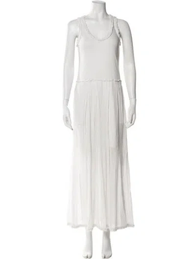 Pre-owned Raquel Allegra Scoop Neck Long Dress In White