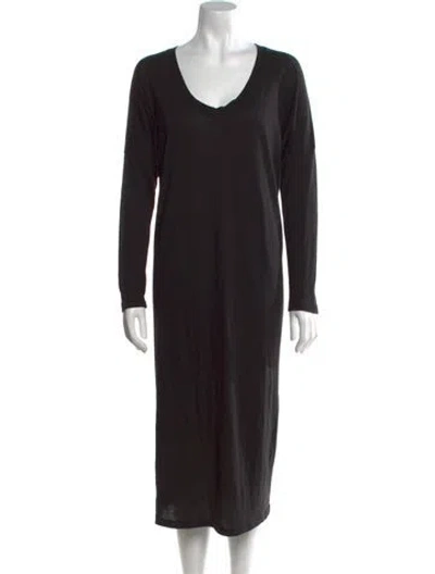 Pre-owned Raquel Allegra Scoop Neck Midi Length Dress In Black