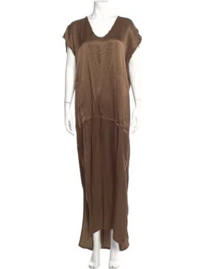 Pre-owned Raquel Allegra Scoop Neck Midi Length Dress In Brown