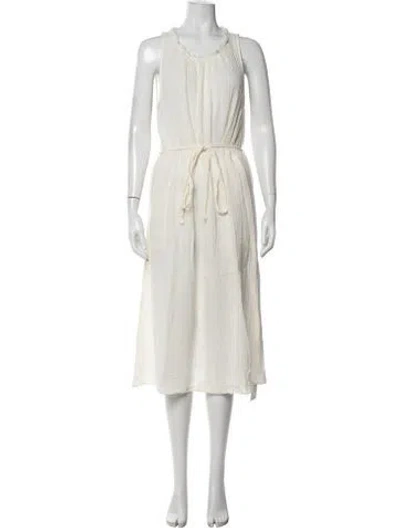Pre-owned Raquel Allegra Scoop Neck Midi Length Dress In Neutrals