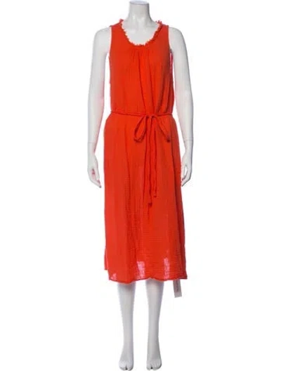 Pre-owned Raquel Allegra Scoop Neck Midi Length Dress In Orange