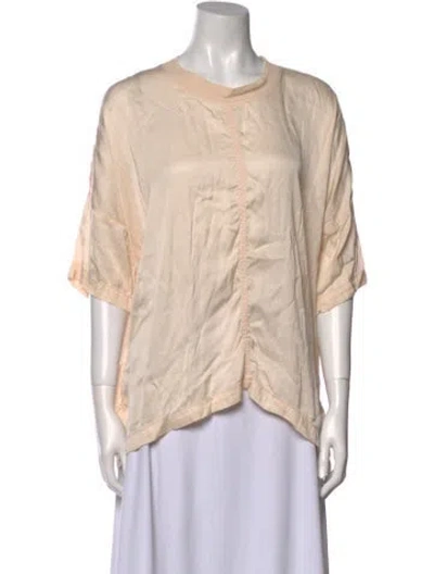 Pre-owned Raquel Allegra Scoop Neck Three-quarter Sleeve Blouse In Neutral