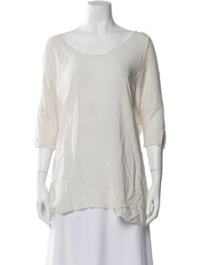 Pre-owned Raquel Allegra Scoop Neck Three-quarter Sleeve Blouse In Neutral
