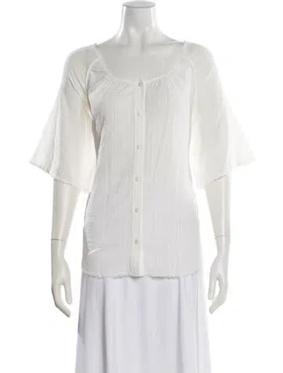 Pre-owned Raquel Allegra Scoop Neck Three-quarter Sleeve Blouse W/ Tags In White
