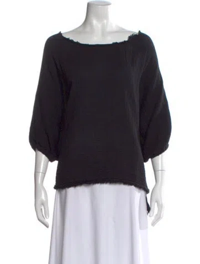 Pre-owned Raquel Allegra Scoop Neck Three-quarter Sleeve Top In Black