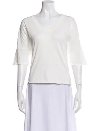 Pre-owned Raquel Allegra Scoop Neck Three-quarter Sleeve Top In White