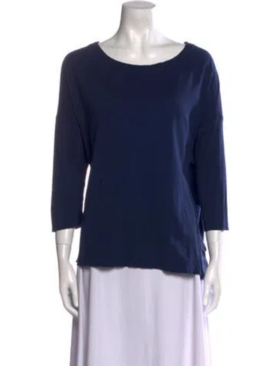 Pre-owned Raquel Allegra Scoop Neck Three-quarter Sleeve T-shirt In Blue