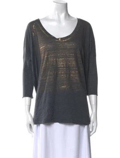 Pre-owned Raquel Allegra Scoop Neck Three-quarter Sleeve T-shirt In Gray