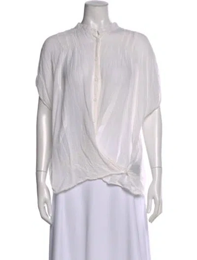 Pre-owned Raquel Allegra Short Sleeve Blouse In White