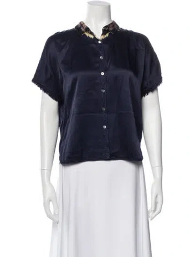 Pre-owned Raquel Allegra Short Sleeve Button-up Top In Blue