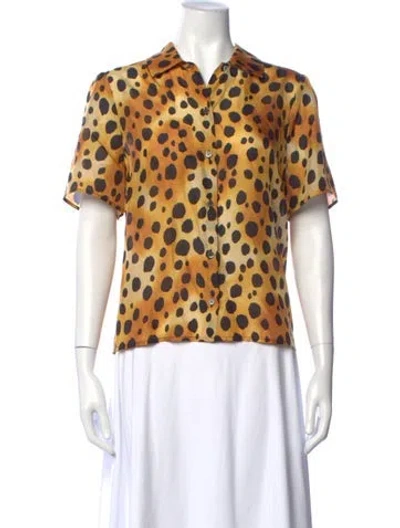 Pre-owned Raquel Allegra Silk Animal Print Top In Brown