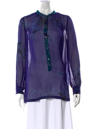 Pre-owned Raquel Allegra Silk Crew Neck Blouse In Blue