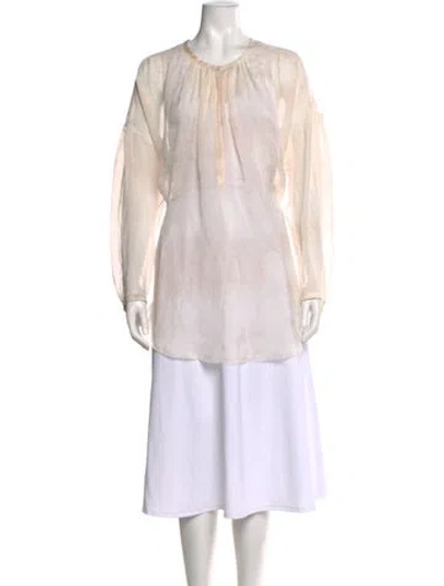 Pre-owned Raquel Allegra Silk Crew Neck Blouse In Neutral