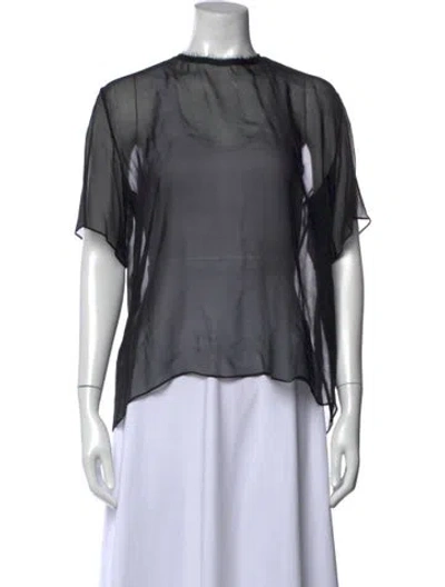 Pre-owned Raquel Allegra Silk Crew Neck Top In Blue