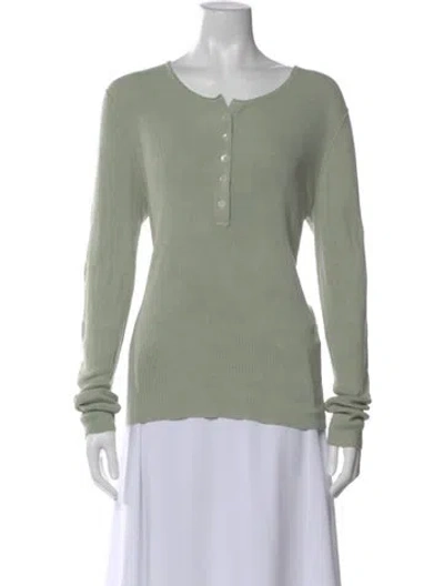 Pre-owned Raquel Allegra Silk Crew Neck Top In Green