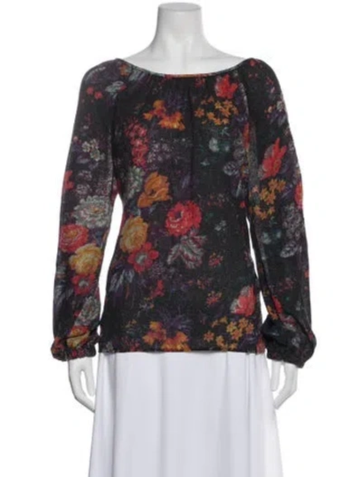 Pre-owned Raquel Allegra Silk Floral Print Blouse In Blue