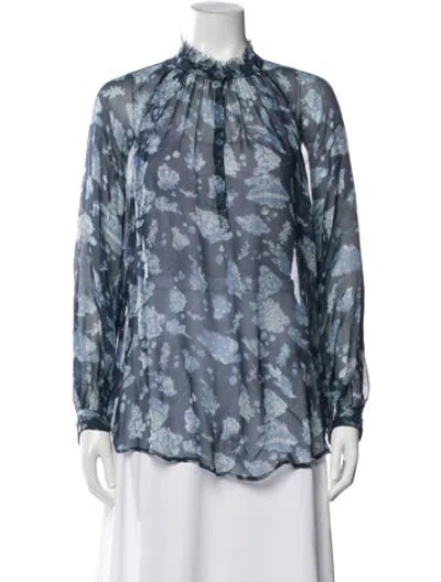 Pre-owned Raquel Allegra Silk Floral Print Blouse In Blue