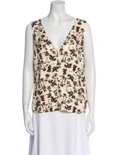 Pre-owned Raquel Allegra Silk Floral Print Blouse In Brown