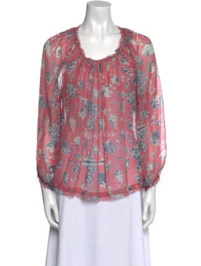 Pre-owned Raquel Allegra Silk Floral Print Blouse In Pink