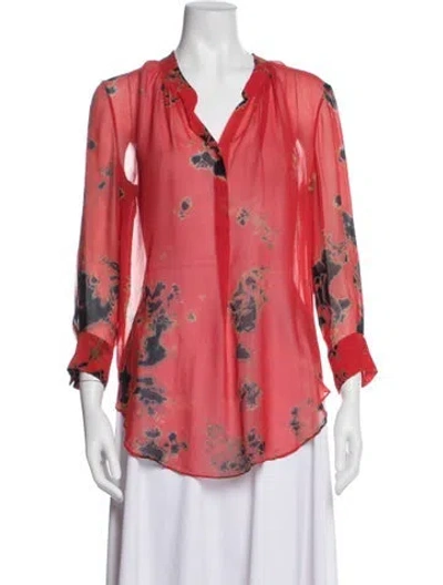 Pre-owned Raquel Allegra Silk Floral Print Blouse In Red