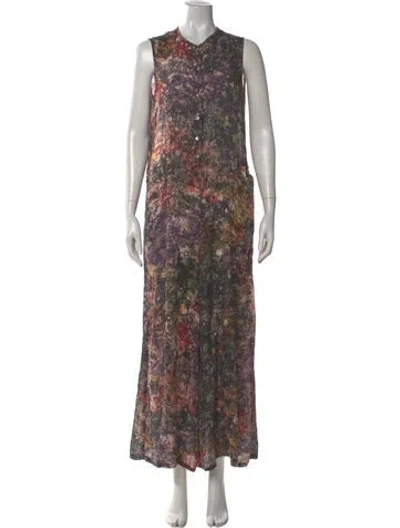 Pre-owned Raquel Allegra Silk Floral Print Jumpsuit In Green