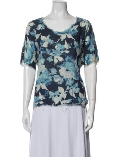 Pre-owned Raquel Allegra Silk Floral Print Sweater In Blue/white