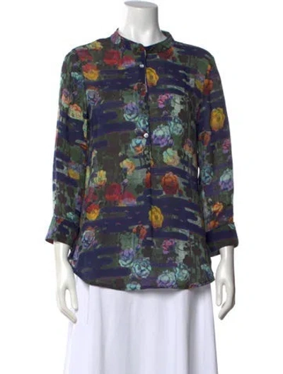 Pre-owned Raquel Allegra Silk Floral Print Top In Blue