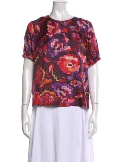 Pre-owned Raquel Allegra Silk Floral Print Top In Burgundy